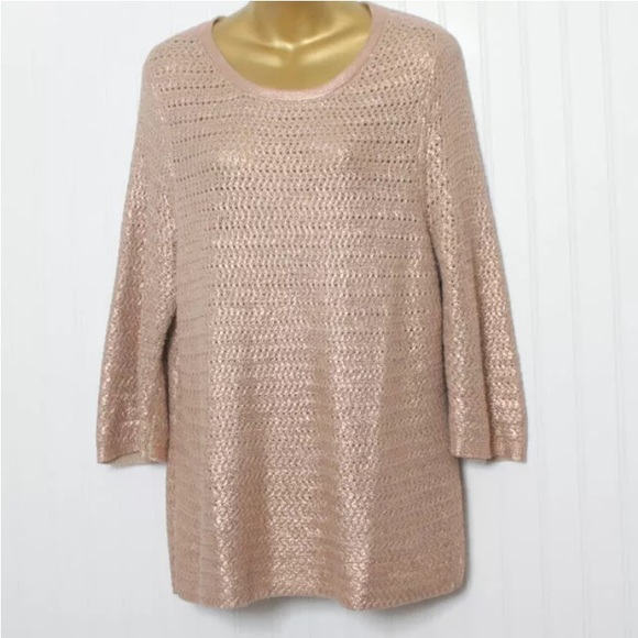 Chico’s loose knit crew neckline sweater! Copper metallic reflections, Size Med - Picture 12 of 15